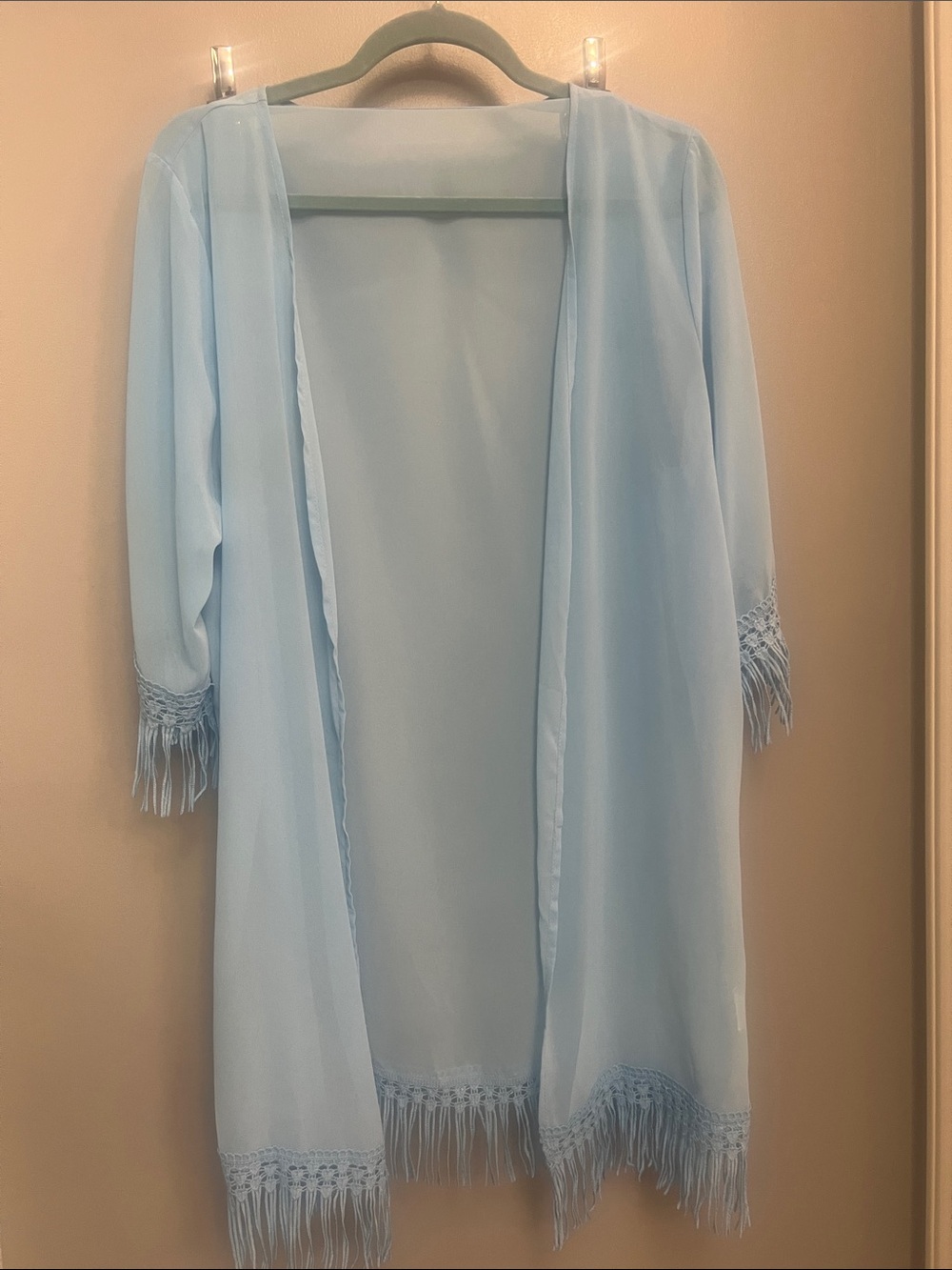 Light Blue Fringe Kimono Women